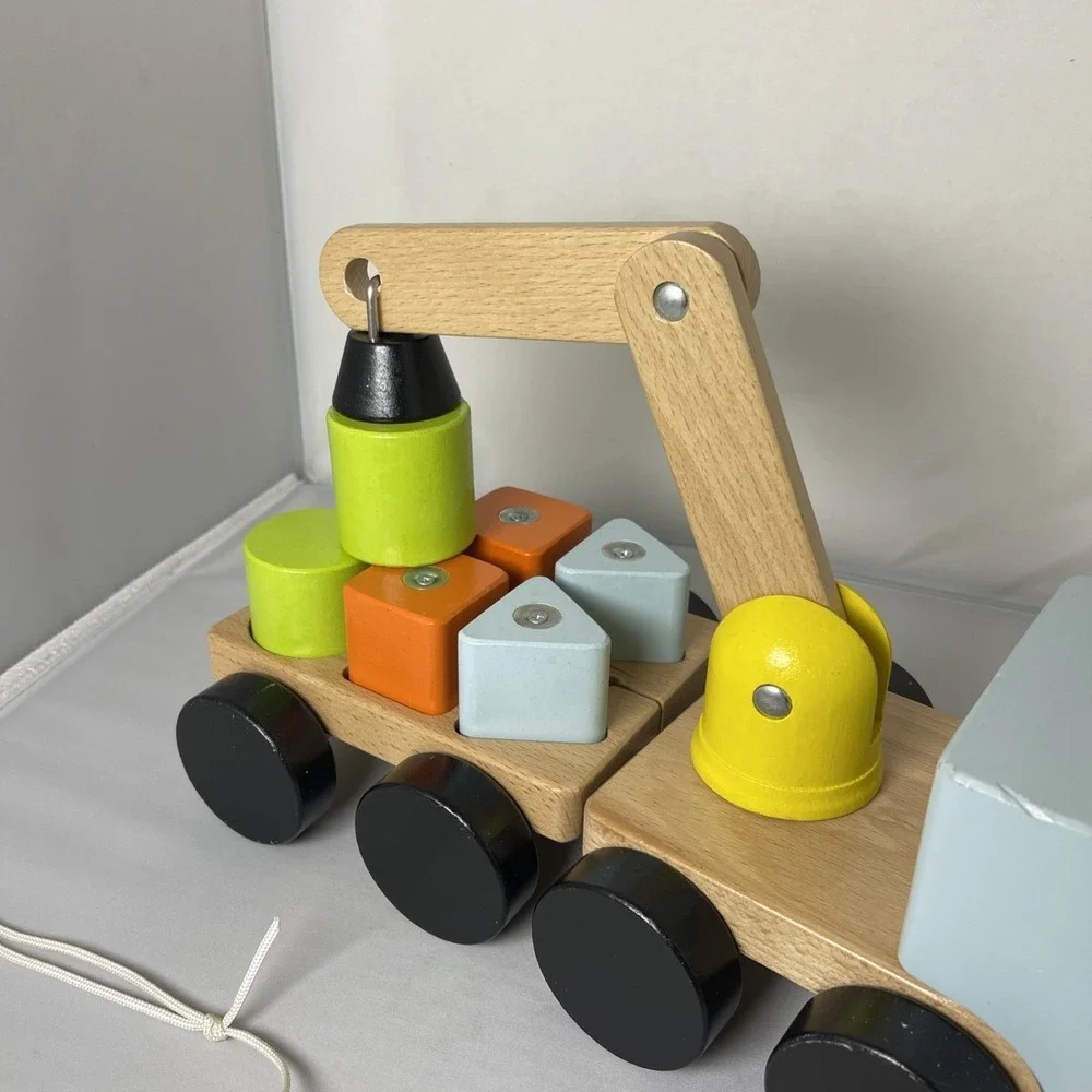 IKEA Pull Along Wood Truck Magnetic Crane Shaped Blocks‎ Developmental Toys